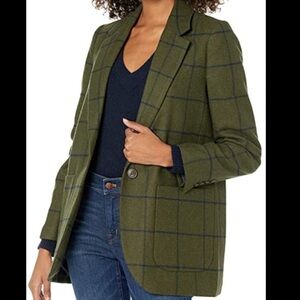 EUC Madewell Wool Blend Blazer Women XS Green Plaid Preppy Academia Pristine